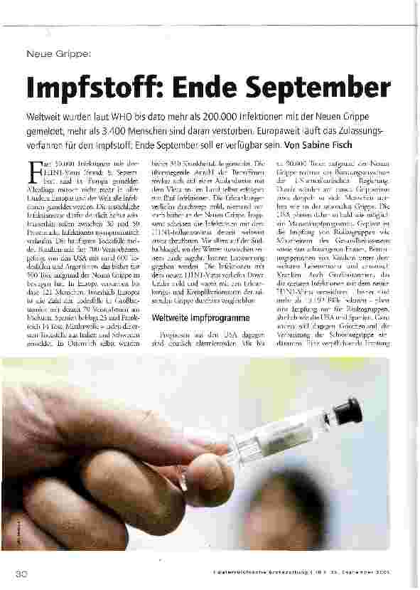 Vorschauseite 1: Impfstoff: Ende September