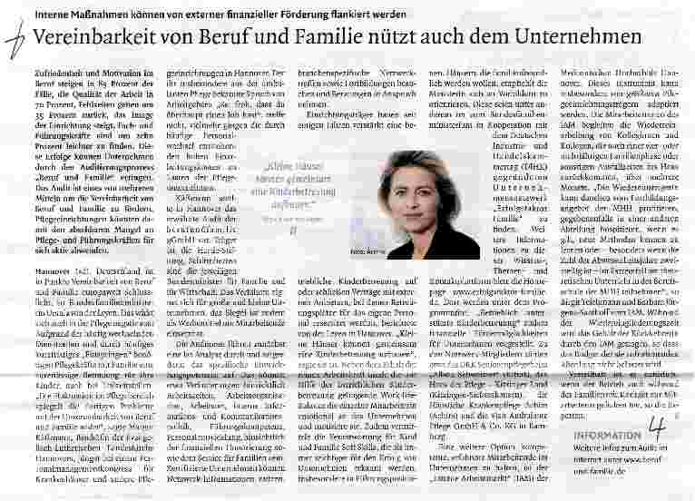 Vorschauseite 1: Vereinbarkeit von Beruf und Familie nützt auch dem Unternehmen