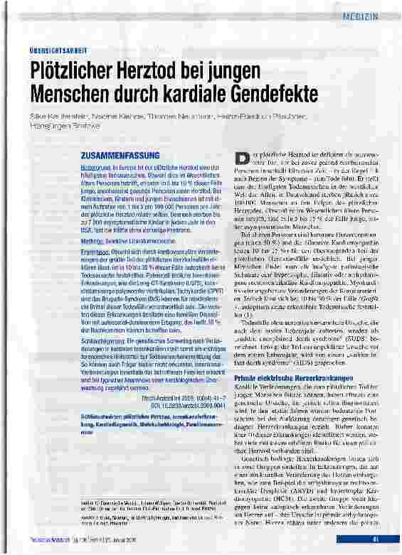 Vorschauseite 1: Plötzlicher Herztod bei jungen Menschen durch kardiale Gendefekte