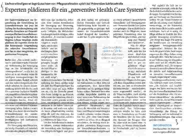 Vorschauseite 1: Experten plädieren für ein „preventive Health Care System