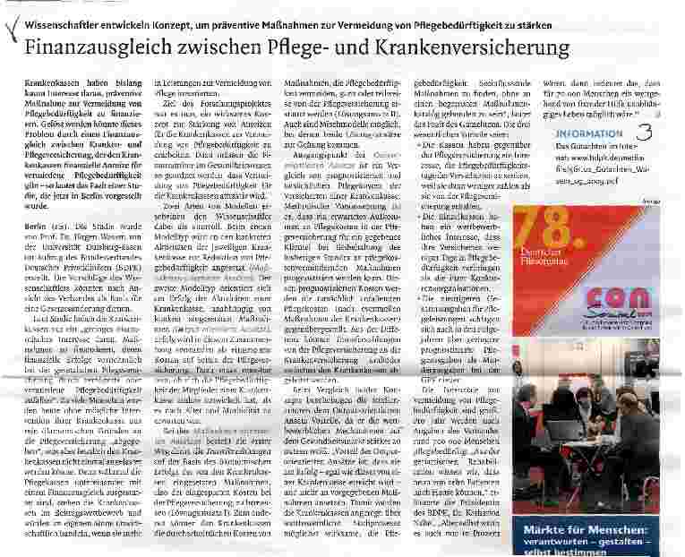 Vorschauseite 1: Finanzausgleich zwischen Pflegeund Krankenversicherung