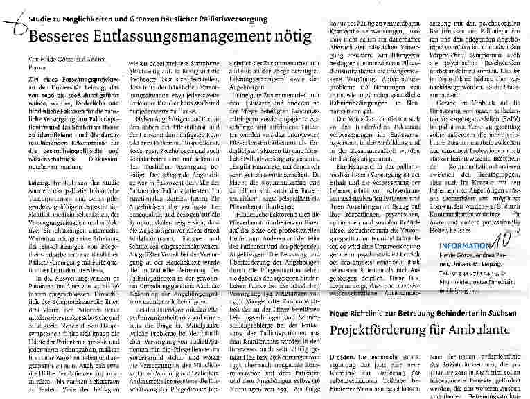 Vorschauseite 1: Besseres Entlassungsmanagement nötig