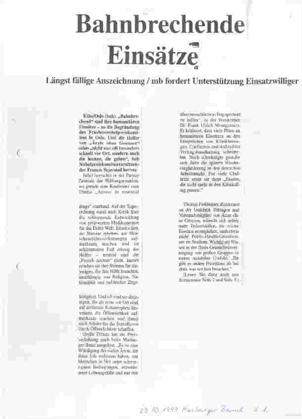 Vorschauseite 1: Bahnbrechende Einsätze Längst fällige Auszeichnung / mb fordert Unterstützung Einsatzwilliger