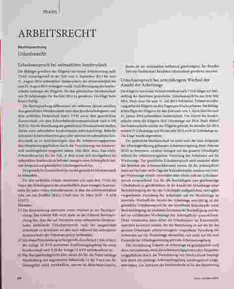 Vorschauseite 1: Rechtsprechung Urlaubsrecht