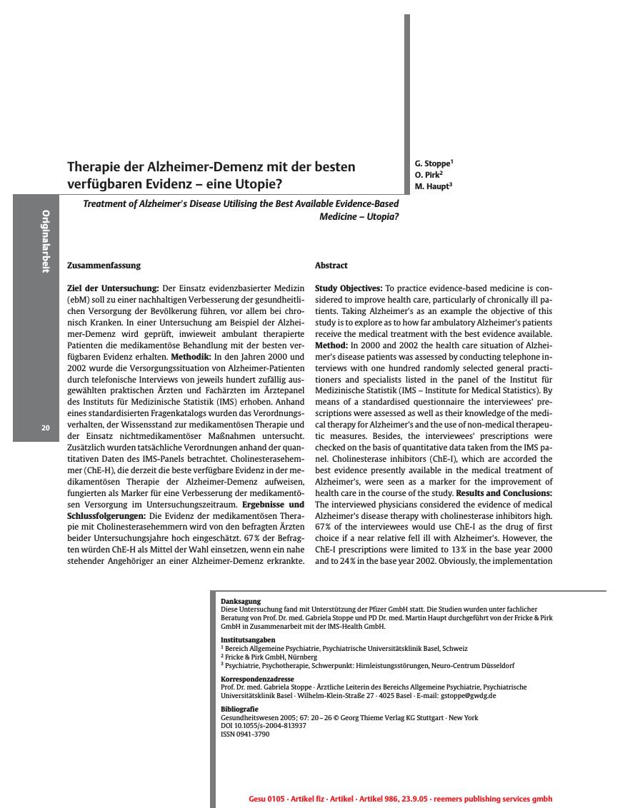 Vorschauseite 1: Therapie der Alzheimer-Demenz mit der besten verfügbaren Evidenz - eine Utopie?