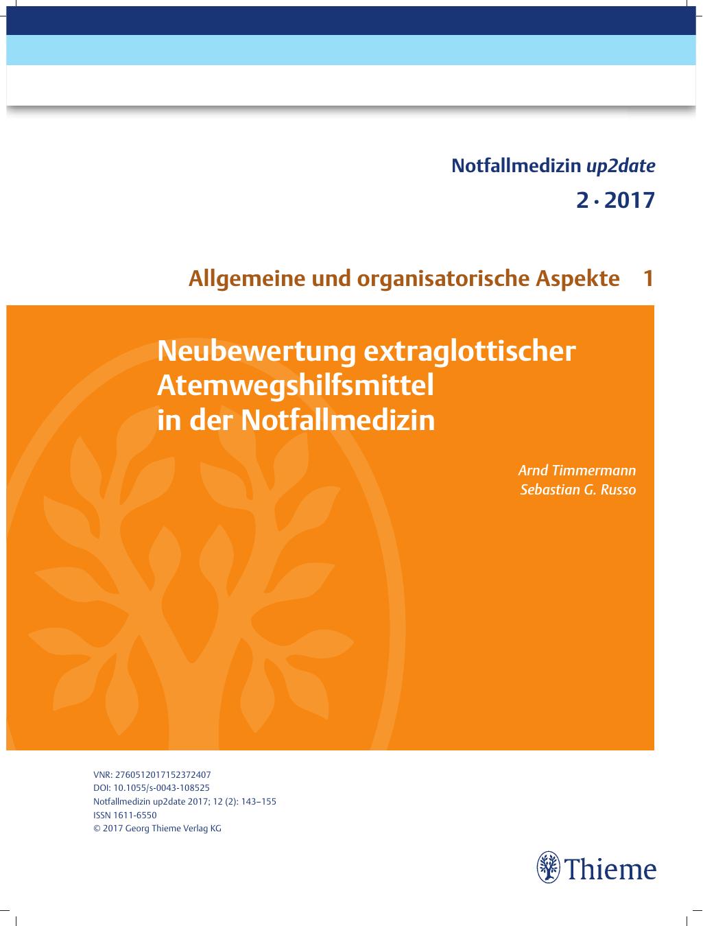 Vorschauseite 1: Neubewertung extraglottischer Atemwegshilfsmittel in der Notfallmedizin
