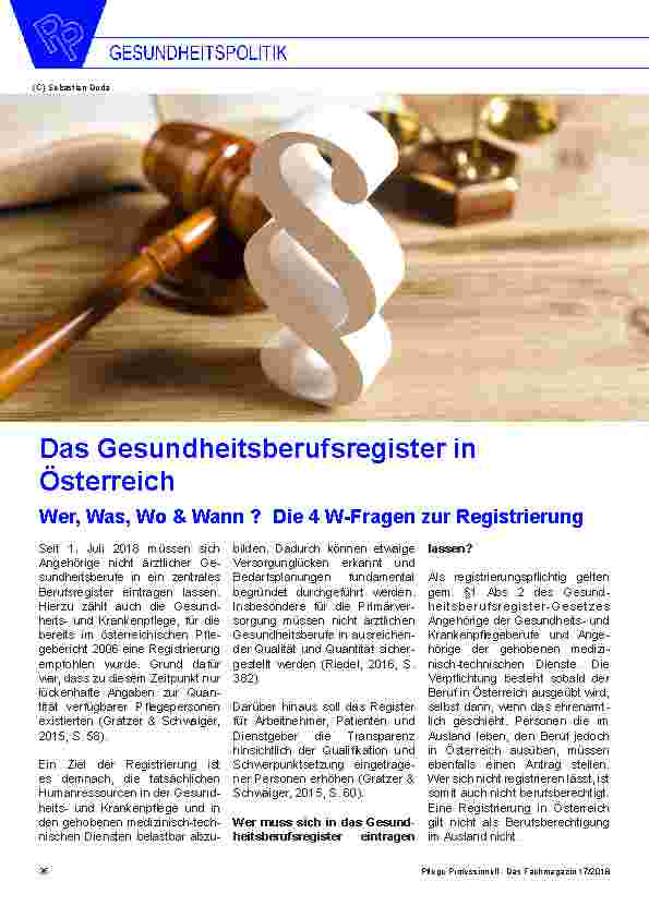 Vorschauseite 1: Das Gesundheitsberufsregister in Österreich Wer, Was, Wo & Wann? Die 4 W-Fragen zur Registrierung