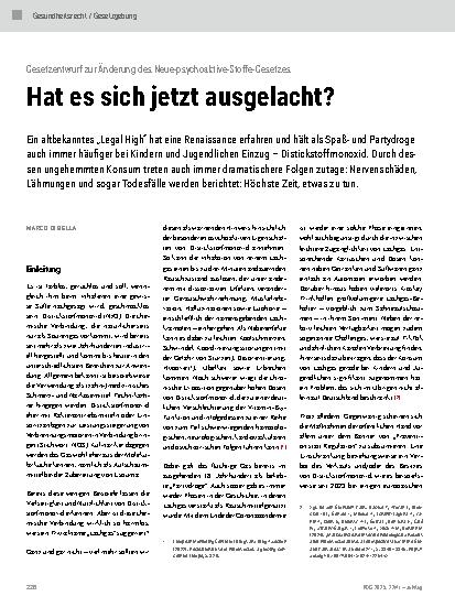 Vorschauseite 1: Gesetzentwurf zur Änderung des Neue-psychoaktive-Stoffe-Gesetzes Hat es sich jetzt ausgelacht?