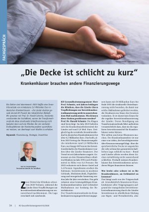 Vorschauseite 1: „Die Decke ist schlicht zu kurz“ Krankenhäuser brauchen andere Finanzierungswege