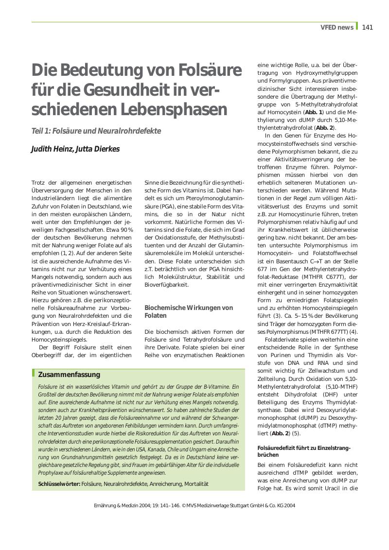 Vorschauseite 1: Die Bedeutung von Folsäure für die Gesundheit in verschiedenen Lebensphasen - Teil 1: Folsäure und Neuralrohrdefekte