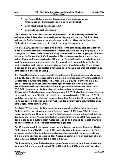 Vorschauseite 3: II. Allgemeines Arbeitsrecht Bewerbungsverfahrensanspruch – Schadensersatz – Abbruch des Stellenbesetzungsverfahrens