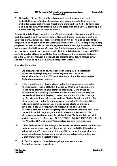 Vorschauseite 5: II. Allgemeines Arbeitsrecht Bewerbungsverfahrensanspruch – Schadensersatz – Abbruch des Stellenbesetzungsverfahrens