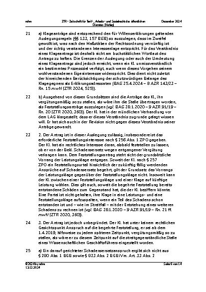 Vorschauseite 6: II. Allgemeines Arbeitsrecht Bewerbungsverfahrensanspruch – Schadensersatz – Abbruch des Stellenbesetzungsverfahrens