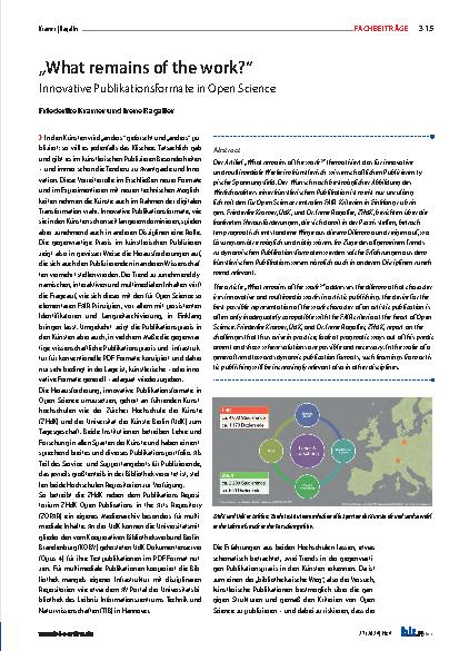 Vorschauseite 1: "What remains of the work?" Innovative Publikationsformate in Open Science