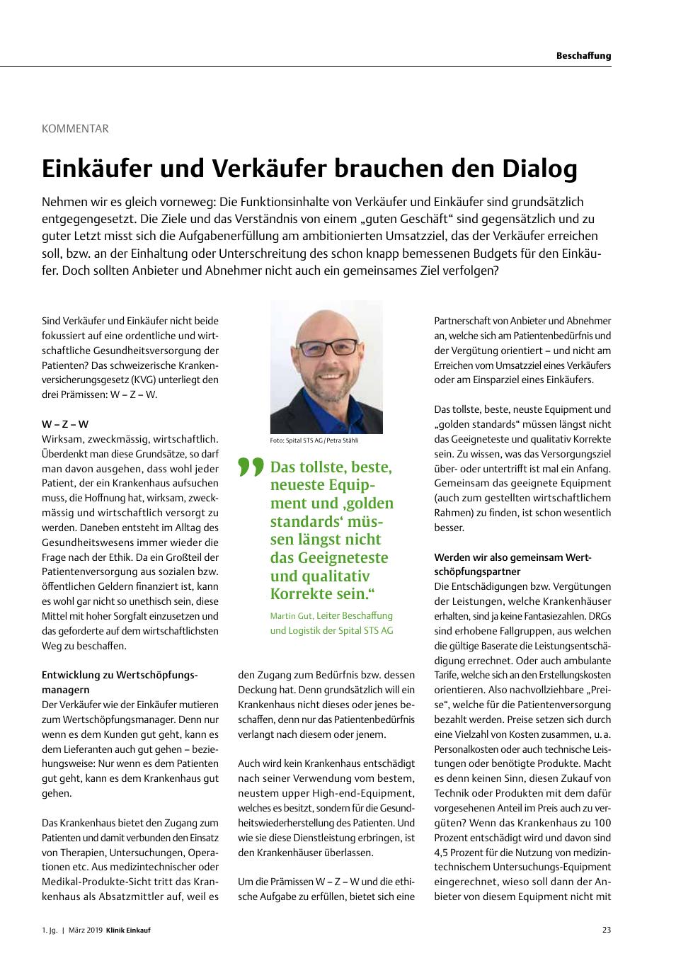 Vorschauseite 1: Kommentar: Einkäufer und Verkäufer brauchen den Dialog