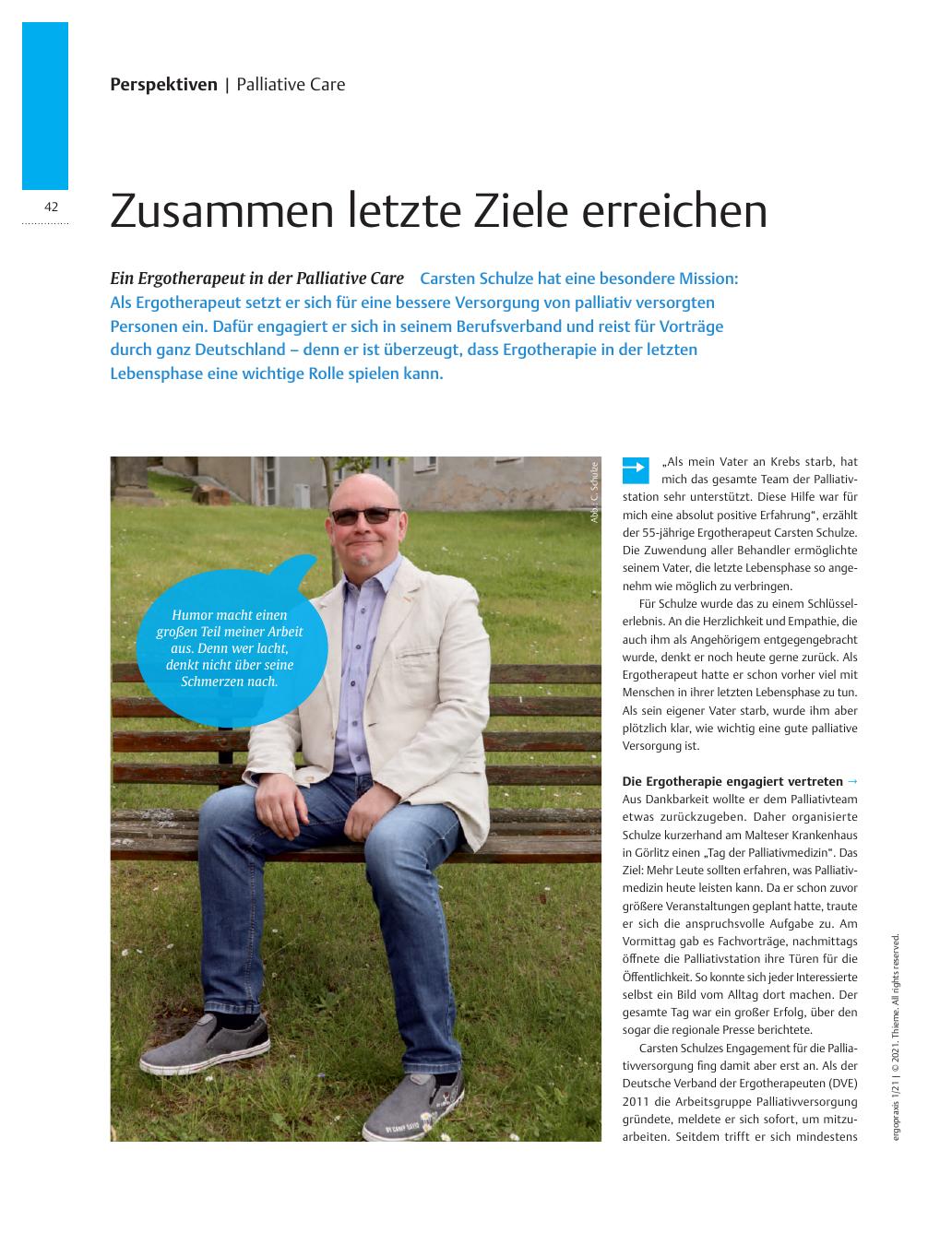 Vorschauseite 1: Zusammen letzte Ziele erreichen? Ein Ergotherapeut in der Palliative Care.