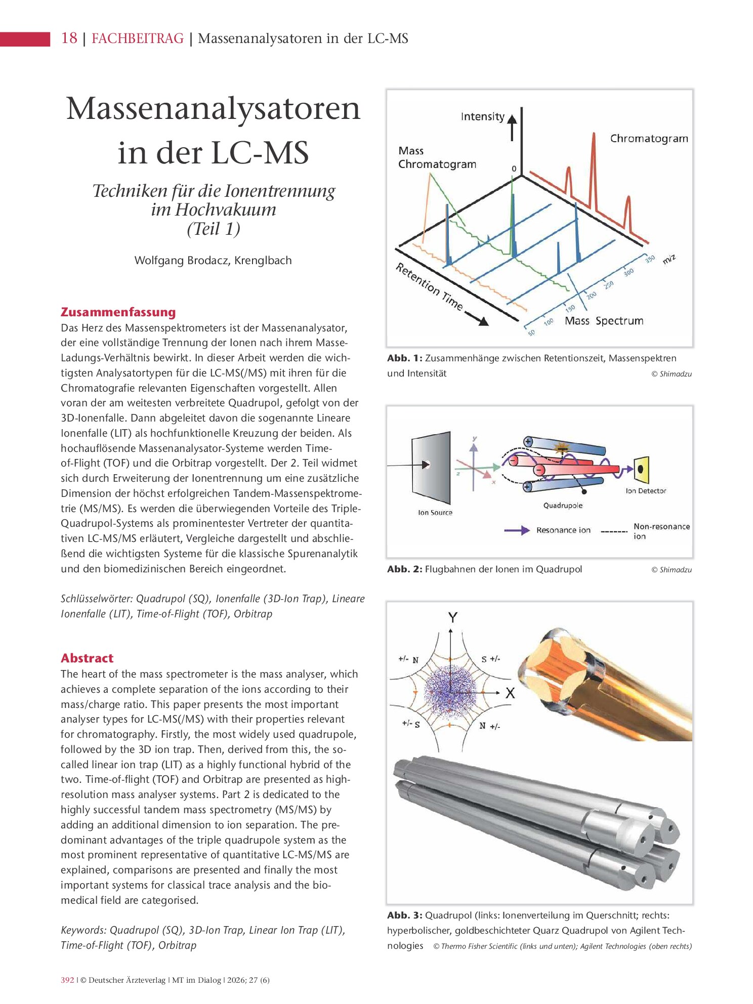 Vorschauseite 1: Massenanalysatoren in der LC-MS. Techniken für die Ionentrennung im Hochvakuum (Teil 1)