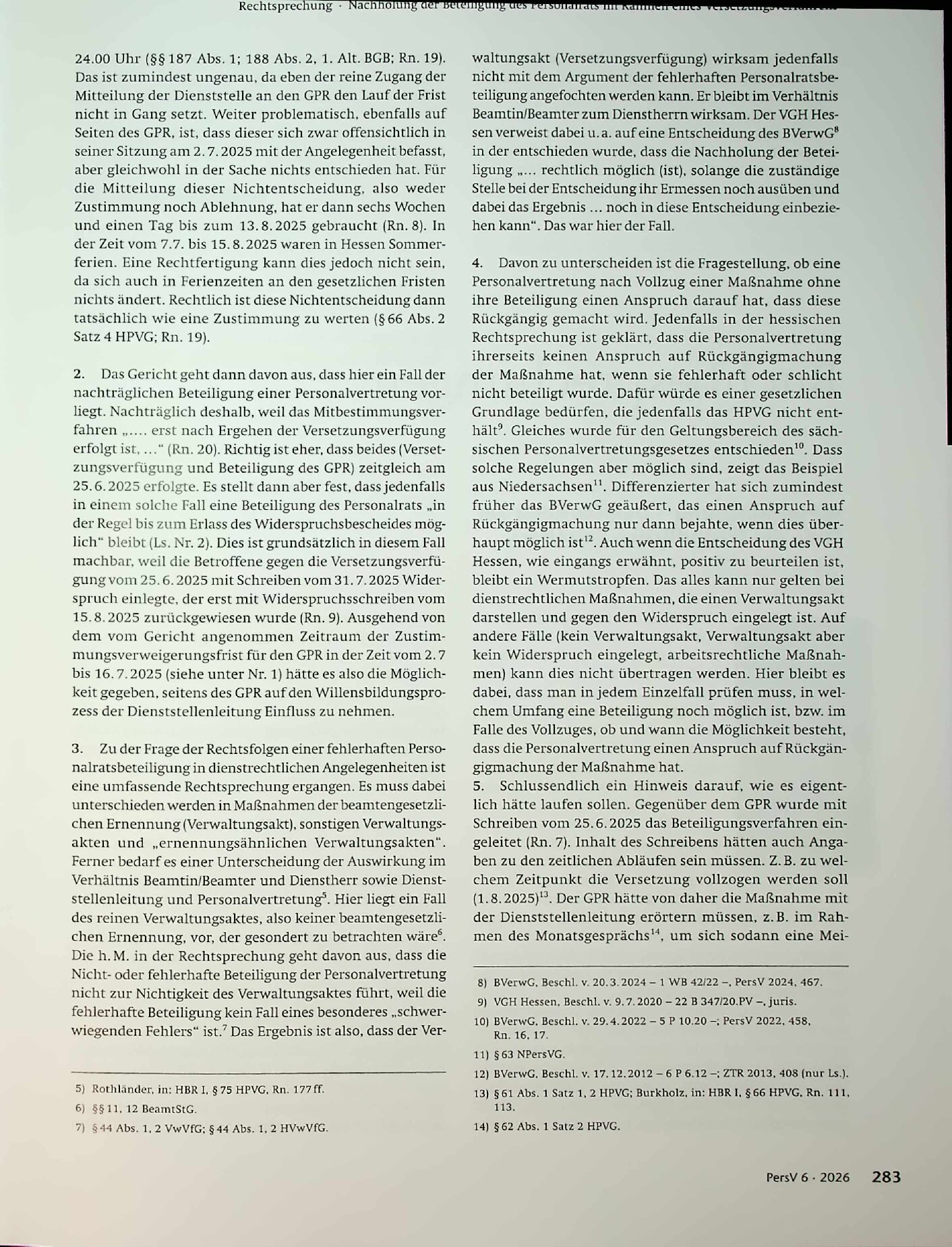 Vorschauseite 5: Nachholung der Beteiligung des Personalrats im Rahmen eines Versetzungsverfahrens