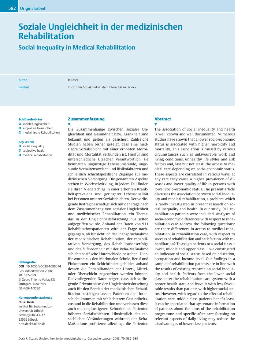Vorschauseite 1: Soziale Ungleichheit in der medizinischen Rehabilitation