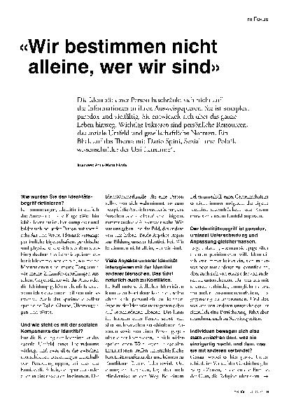 Vorschauseite 1: "Wir bestimmen nicht alleine, wer wir sind. "
