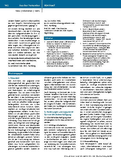 Vorschauseite 2: Arbeiten in der Schwangerschaft und Stillzeit Positionspapier: Forderungen zur Verbesserung der Lage von Ärztinnen