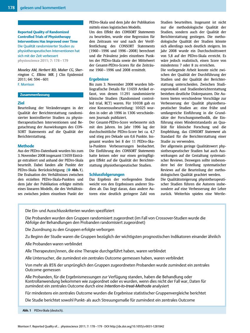 Vorschauseite 1: Reported Quality of Randomized Controlled Trials of Physiotherapy Interventions Has Improved over Time