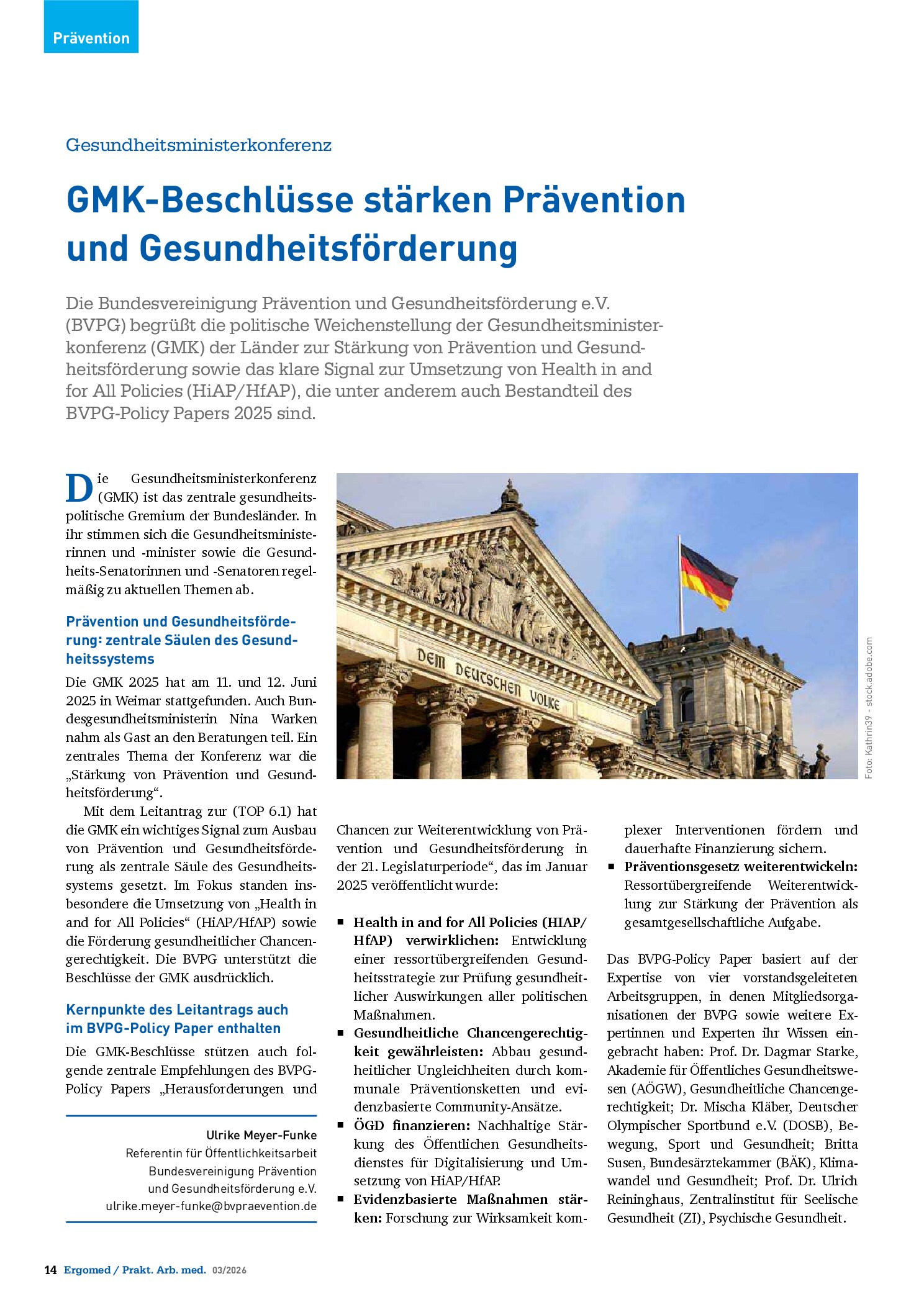 Vorschauseite 1: GMK-Beschlüsse stärken Prävention und Gesundheitsförderung