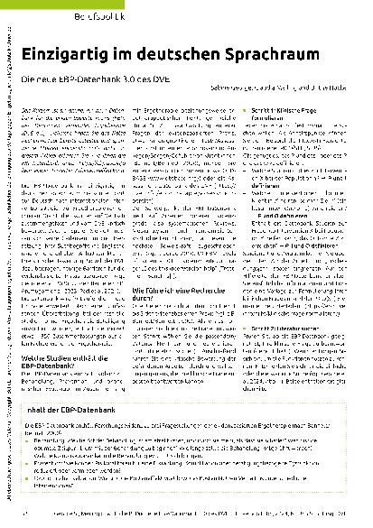 Vorschauseite 1: Einzigartig im deutschen Sprachraum: Die neue EBP-Datenbank 3.0 des DVE.