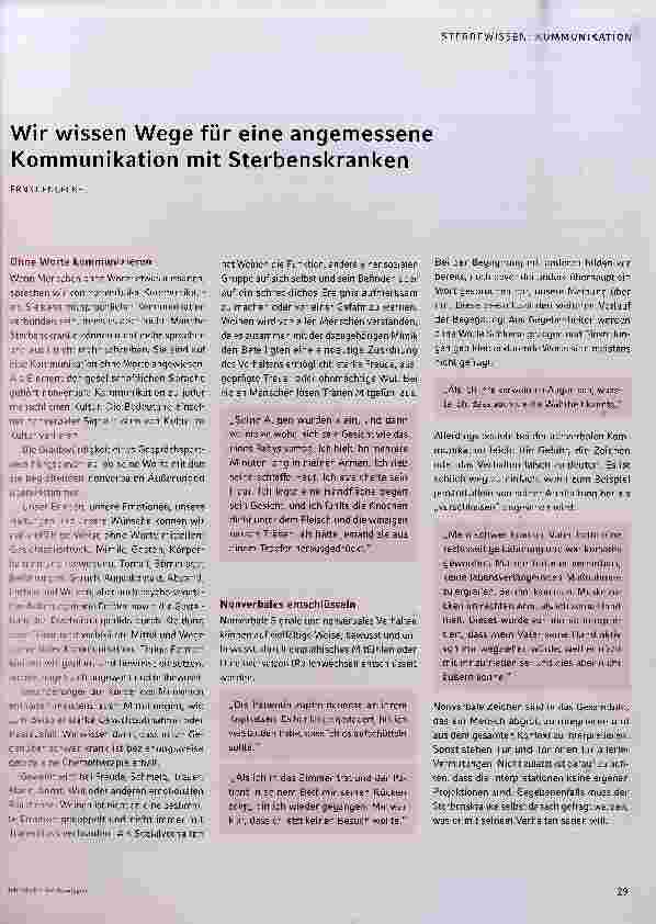 Vorschauseite 1: Wir wissen Wege für eine angemessene Kommunikation mit Sterbenskranken.