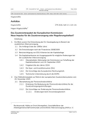 Vorschauseite 1: Das Zusatzrentenpaket der Europäischen Kommission: Neue Impulse für die Zusatzversorgung oder Regulierungsballast?