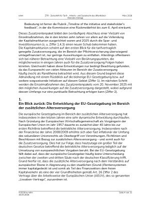 Vorschauseite 4: Das Zusatzrentenpaket der Europäischen Kommission: Neue Impulse für die Zusatzversorgung oder Regulierungsballast?