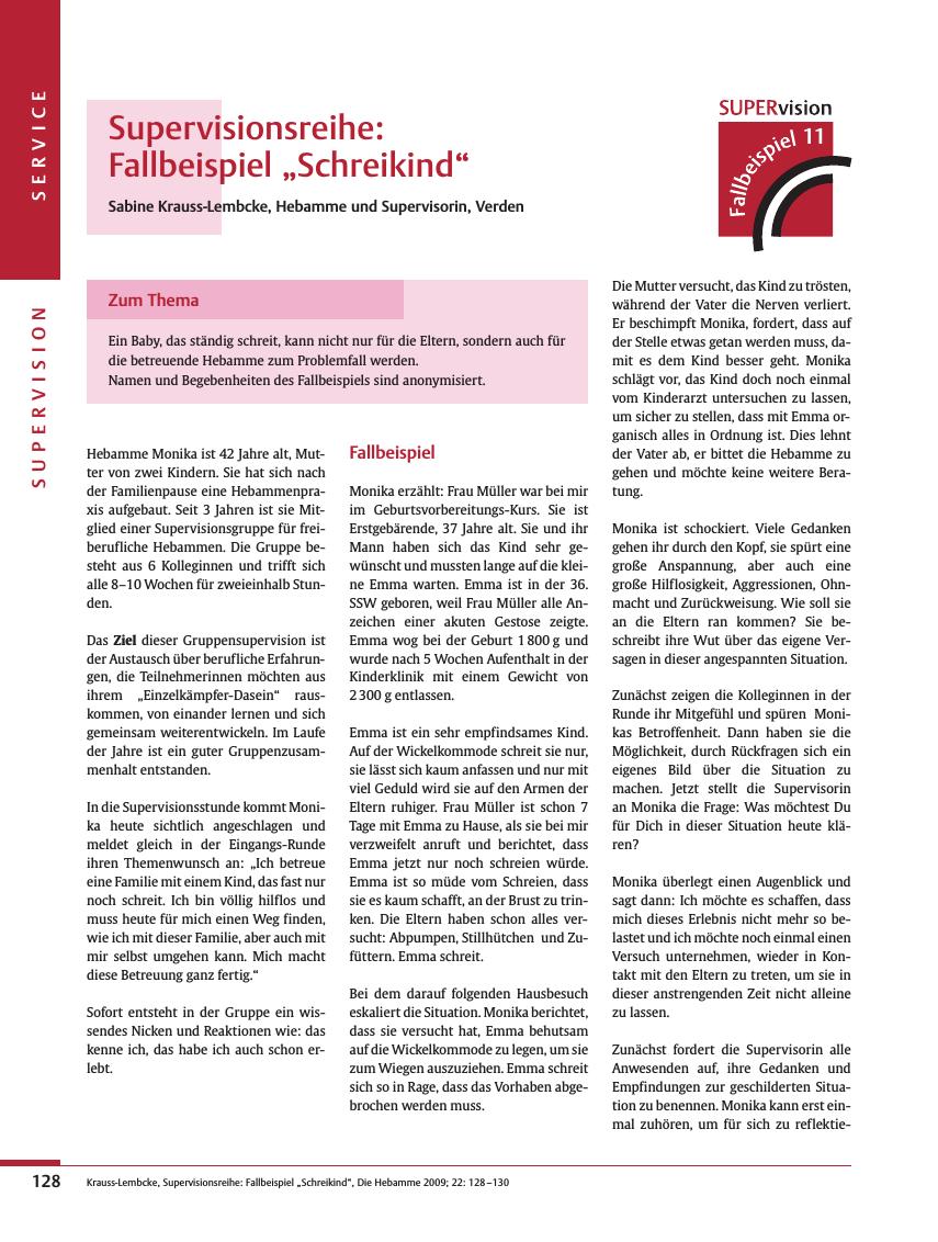 Vorschauseite 1: Supervisionsreihe: Fallbeispiel „Schreikind”