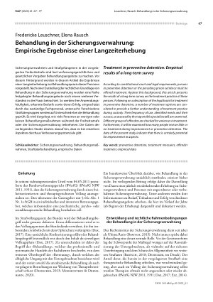 Vorschauseite 1: Behandlung in der Sicherungsverwahrung: Empirische Ergebnisse einer Langzeiterhebung