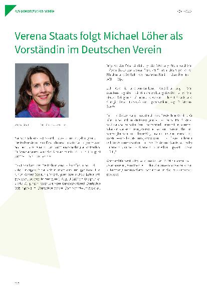 Vorschauseite 1: Verena Staats folgt Michael Löher als Vorständin im Deutschen Verein.