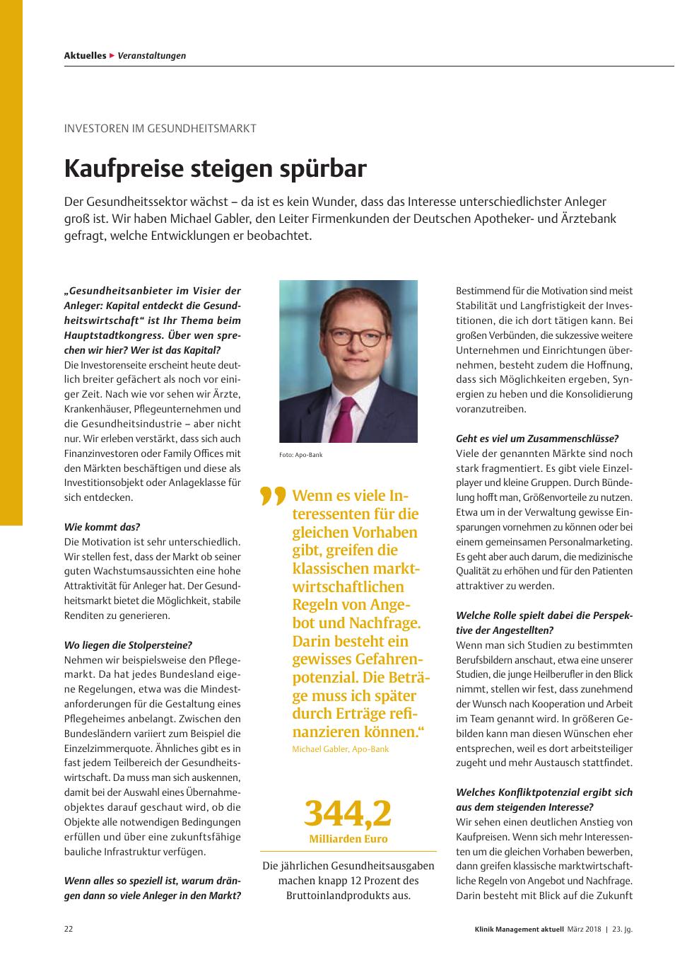 Vorschauseite 1: Investoren im Gesundheitsmarkt: Kaufpreise steigen spürbar