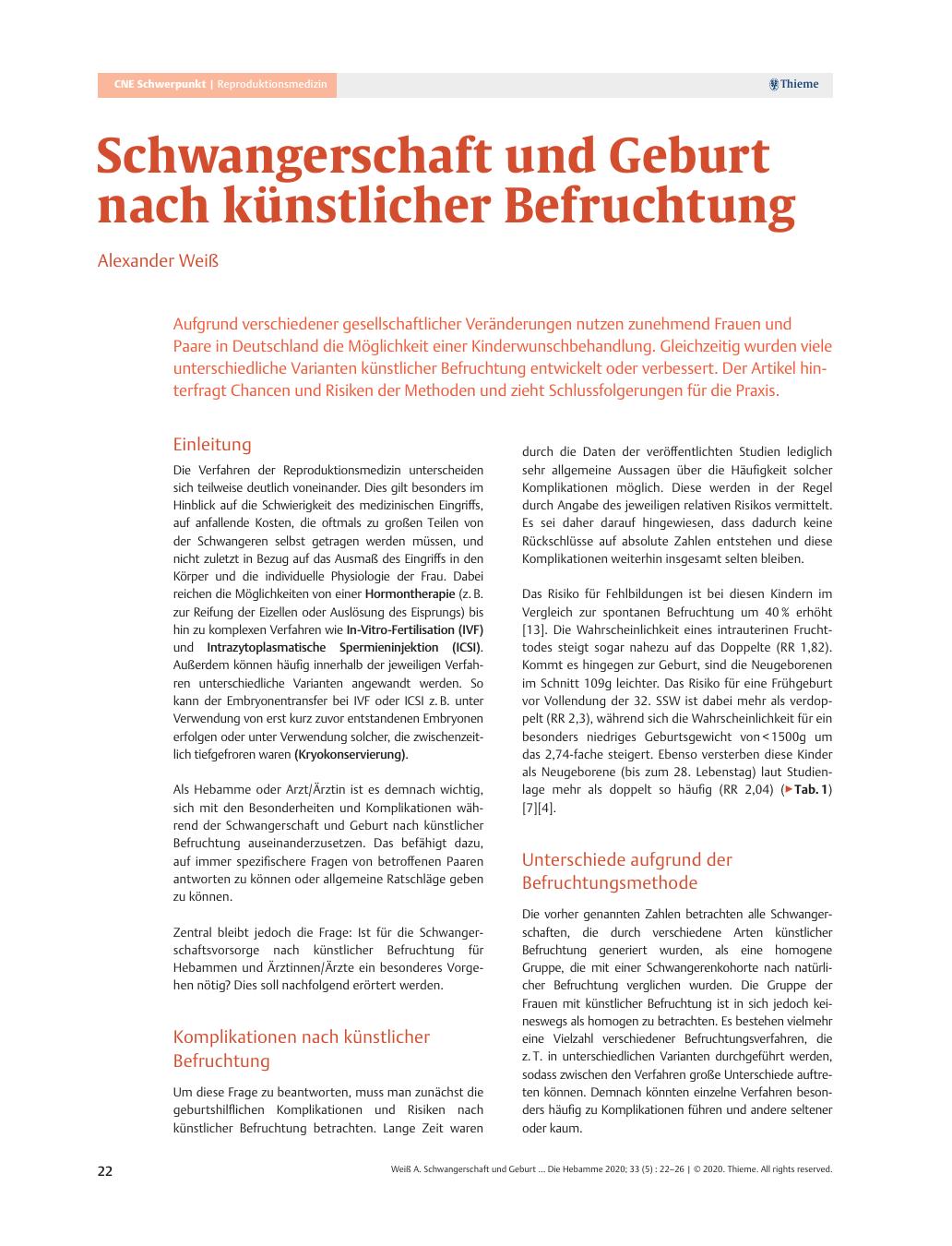 Vorschauseite 1: Schwangerschaft und Geburt nach künstlicher Befruchtung