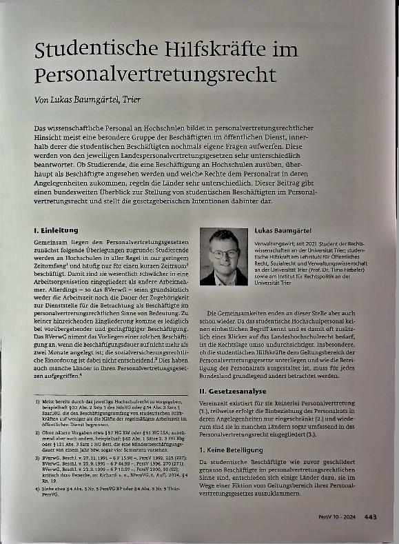 Vorschauseite 1: Studentische Hilfskräfte im Personalvertretungsrecht