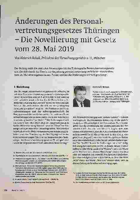 Vorschauseite 1: Änderungen des Personalvertretungsgesetzes Thüringen - Die Novellierung mit Gesetz vom 28. Mai 2019