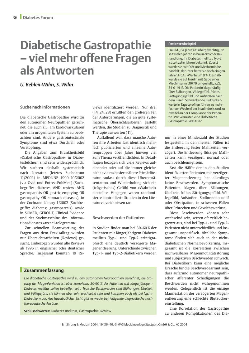 Vorschauseite 1: Diabetische Gastropathie - viel mehr offene Fragen als Antworten