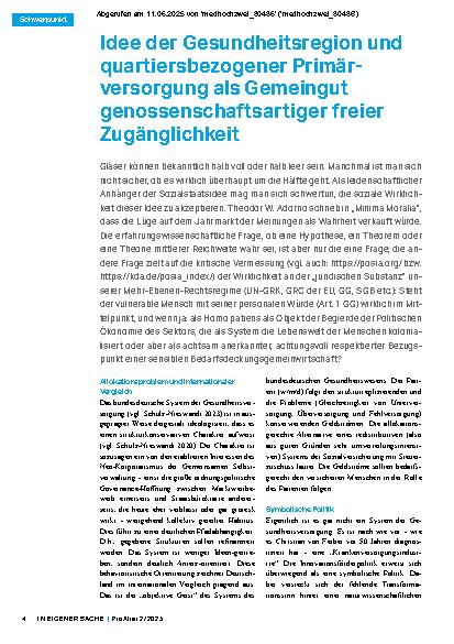 Vorschauseite 1: Idee der Gesundheitsregion und quartiersbezogener Primärversorgung als Gemeingut genossenschaftsartiger freier Zugänglichkeit