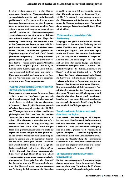 Vorschauseite 2: Idee der Gesundheitsregion und quartiersbezogener Primärversorgung als Gemeingut genossenschaftsartiger freier Zugänglichkeit