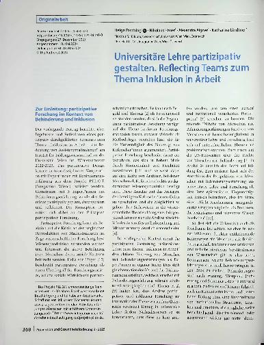 Vorschauseite 1: Universitäre Lehre partizipativ gestalten. Reflecting Teams zum Thema Inklusion in Arbeit
