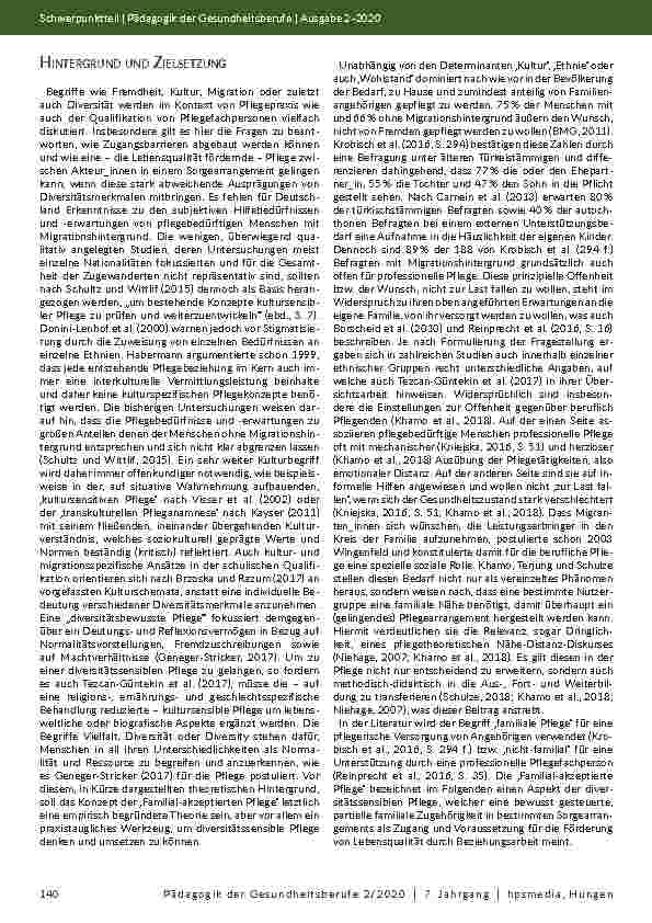 Vorschauseite 2: Theorie-Praxis-Transfer im Feld Diversitätsund kultursensibler Pflege. Das Konzept der Familial-akzeptierten Pflege und sein methodisch-didaktischer Ansatz im Diskurs.