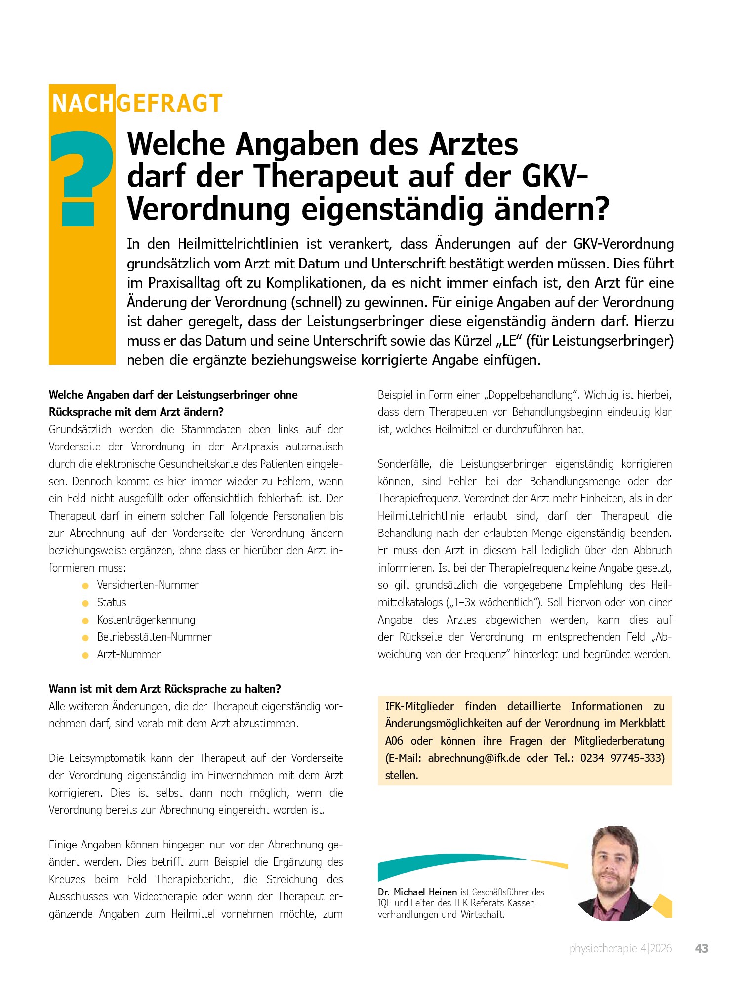 Vorschauseite 1: Welche Angaben des Arztes darf der Therapeut auf der GKV-Verordnung eigenständig ändern?