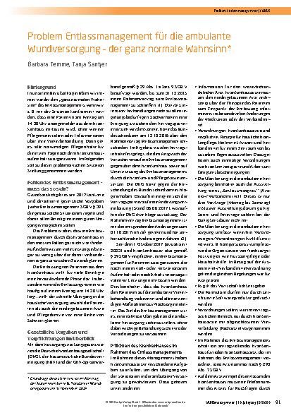 Vorschauseite 1: Problem Entlassmanagement für die ambulante Wundversorgung – der ganz normale Wahnsinn*