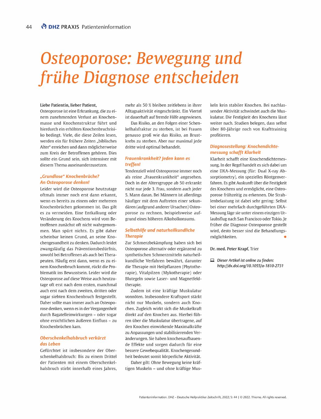 Vorschauseite 1: Osteoporose: Bewegung und frühe Diagnose entscheiden
