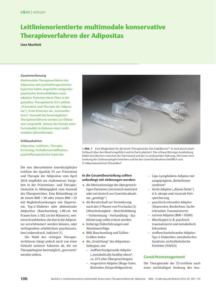 Vorschauseite 1: Leitlinienorientierte multimodale konservative Therapieverfahren der Adipositas