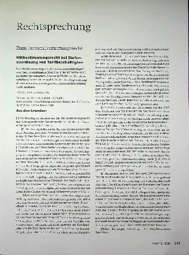 Vorschauseite 1: Zum Personalvertretungsrecht Mitbestimmungsrecht bei Stufenzuordnung von Tarifbeschäftigten