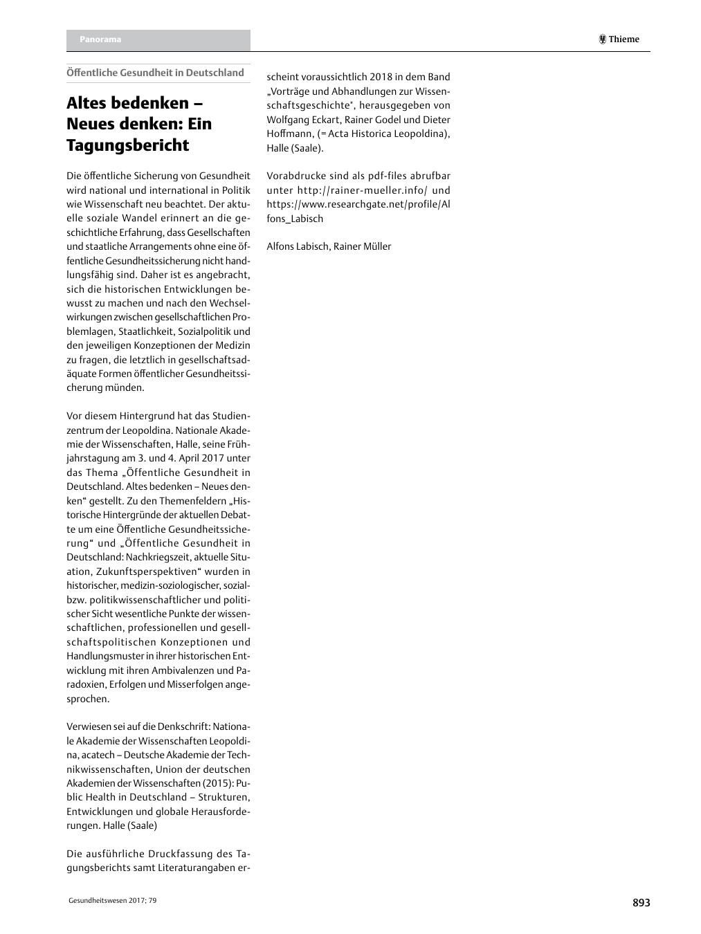 Vorschauseite 1: Altes bedenken ? Neues denken: Ein Tagungsbericht