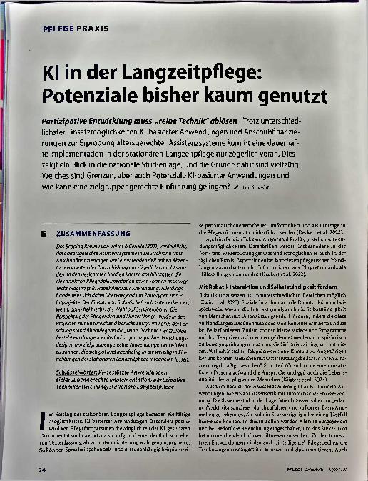 Vorschauseite 1: Kl in der Langzeitpflege: Potenziale bisher kaum genutzt